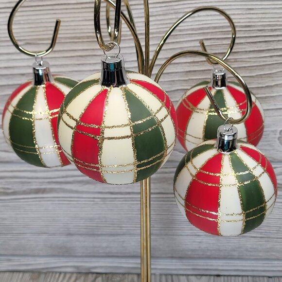 Bradford Plaid Christmas Trimmeries Glass Tree Ornaments Stripes Red Green White - Picture 4 of 9